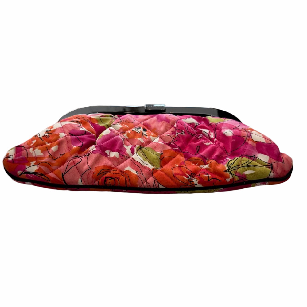 Vera Bradley Pink Vintage Rose Millie Floral Quilted Satin Clutch Black Lucite - Picture 2 of 11